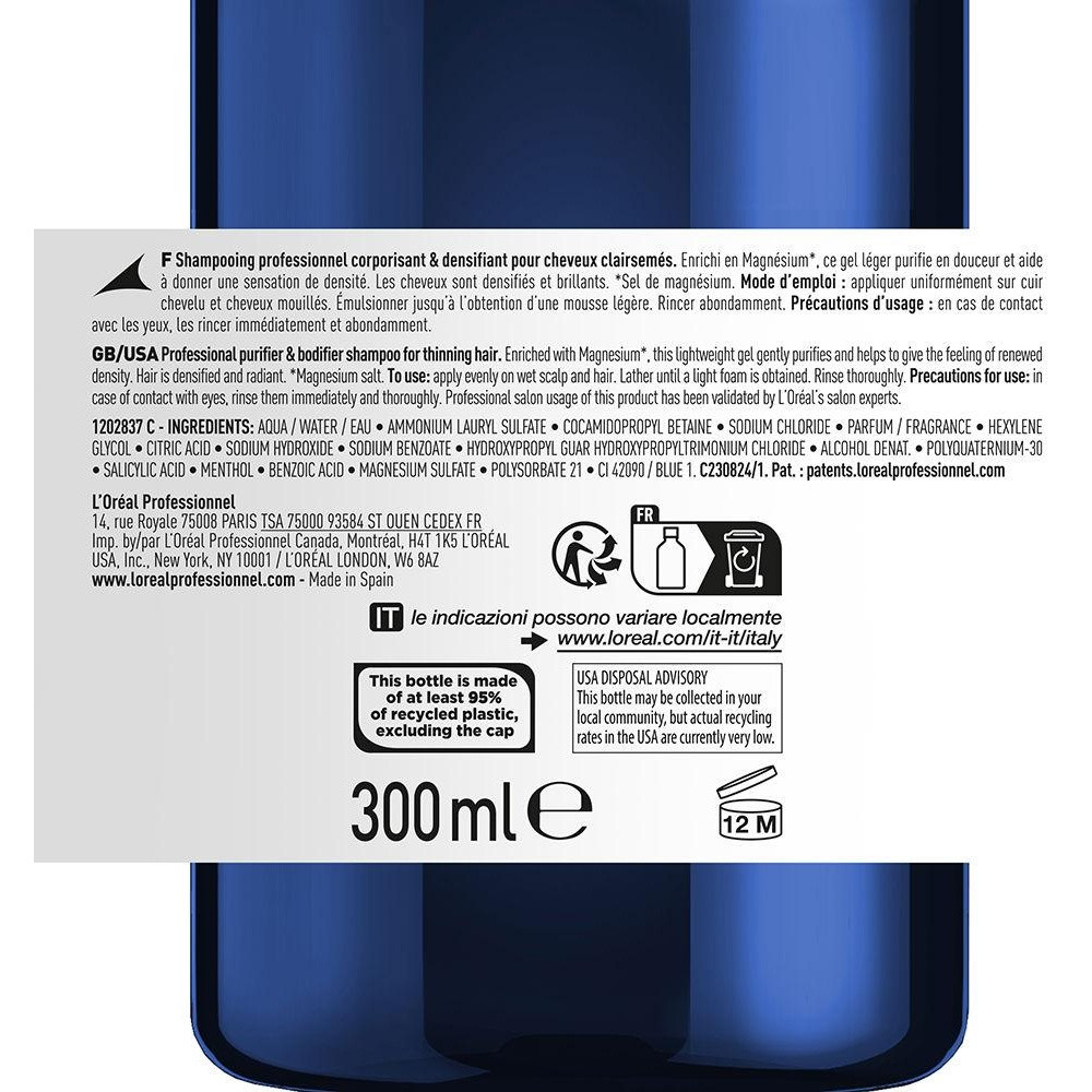 L'Oréal Serioxyl Advanced Densifying Purifier Y Bodifier Professional Shampoo 300Ml