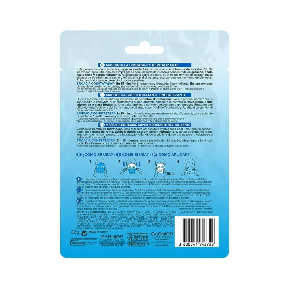 Garnier Skinactive Hydra Bomb Mascarilla Facial Revitalizante 1Ud