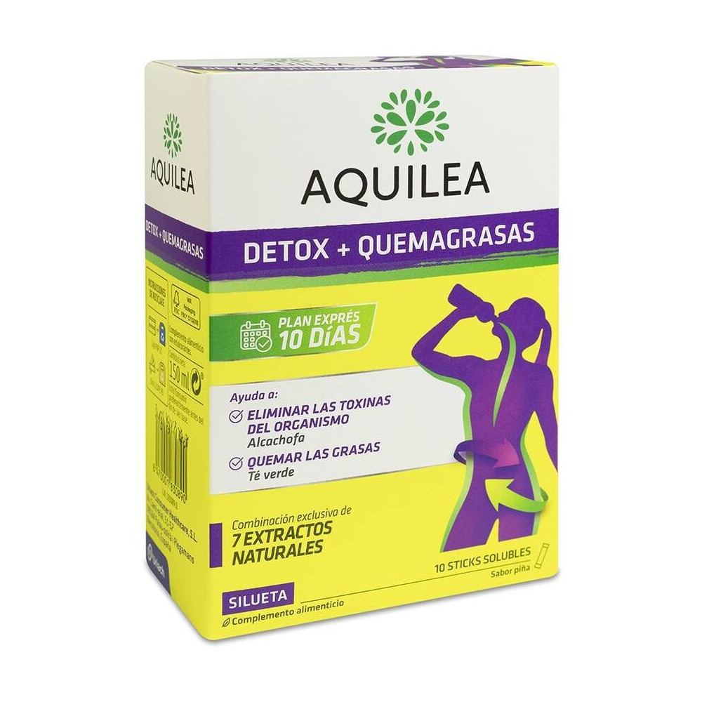 Aquilea Detox + Quemagrasas Sabor Piña, 10 Uds