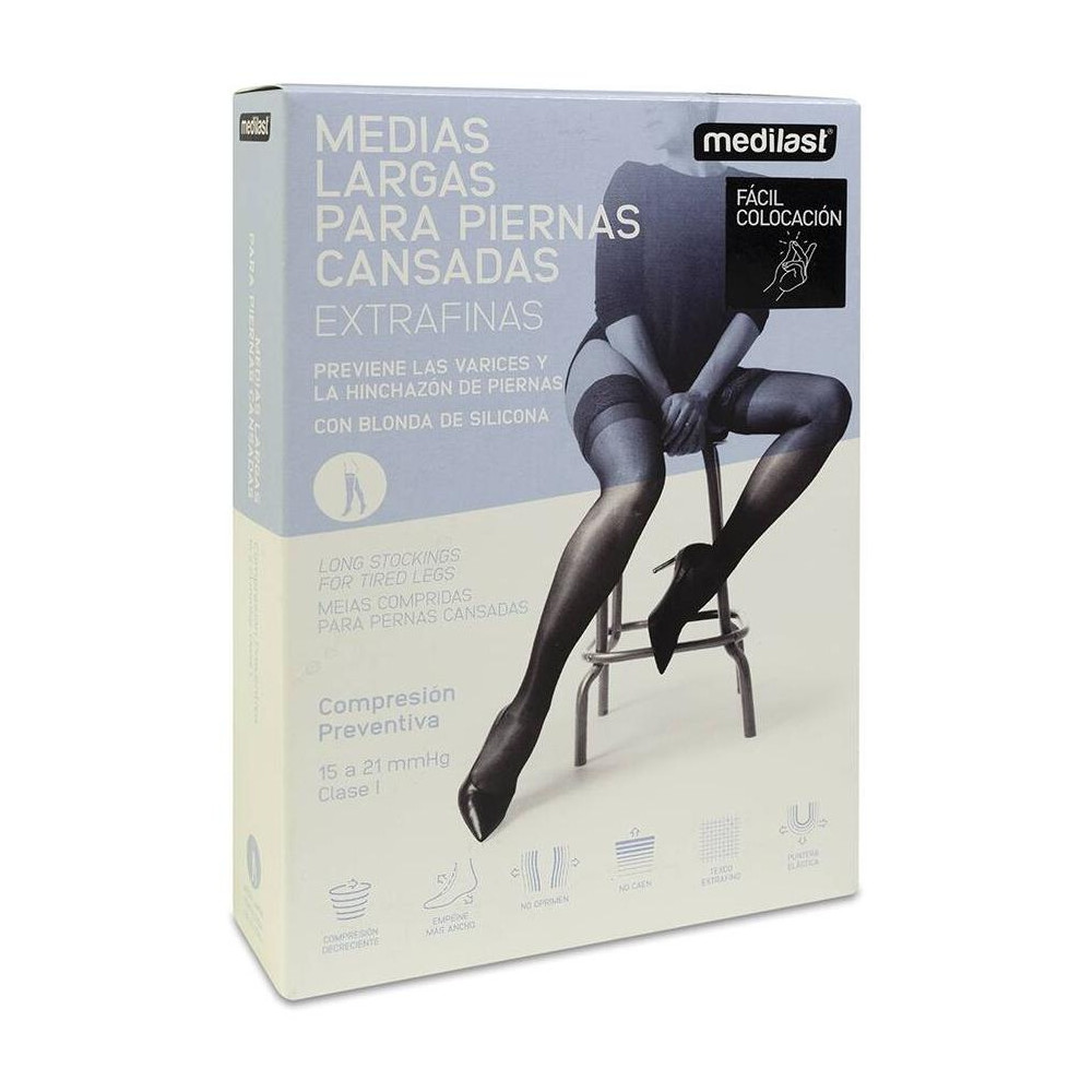 Medilast Medias De Compresión Preventiva Largas Con Blonda Para Piernas Cansadas De Fácil Colocación 421 Beige Talla L, 1 Par