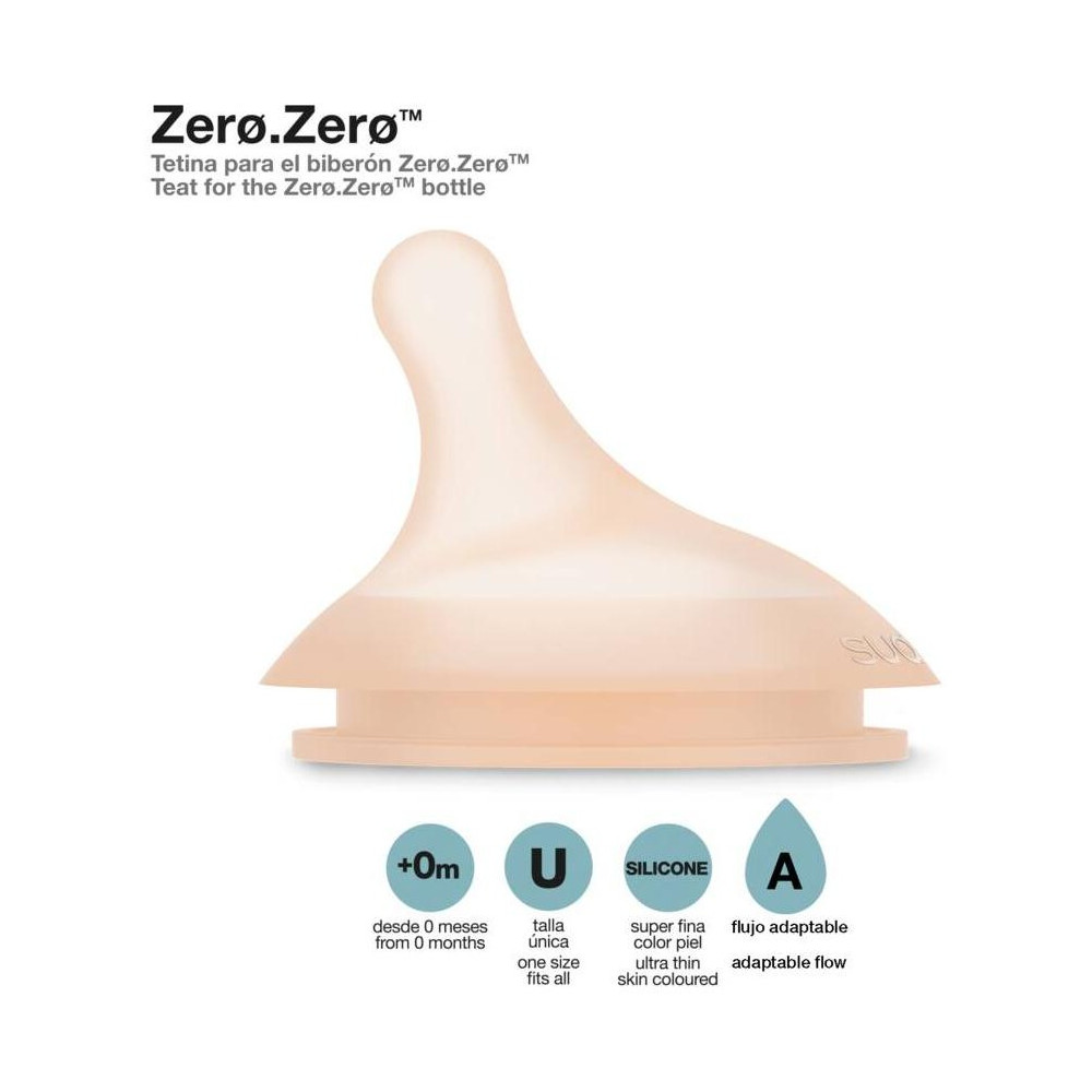 Suavinex Tetina Biberón Zero.Zero Fujo Adaptable, 2 Uds
