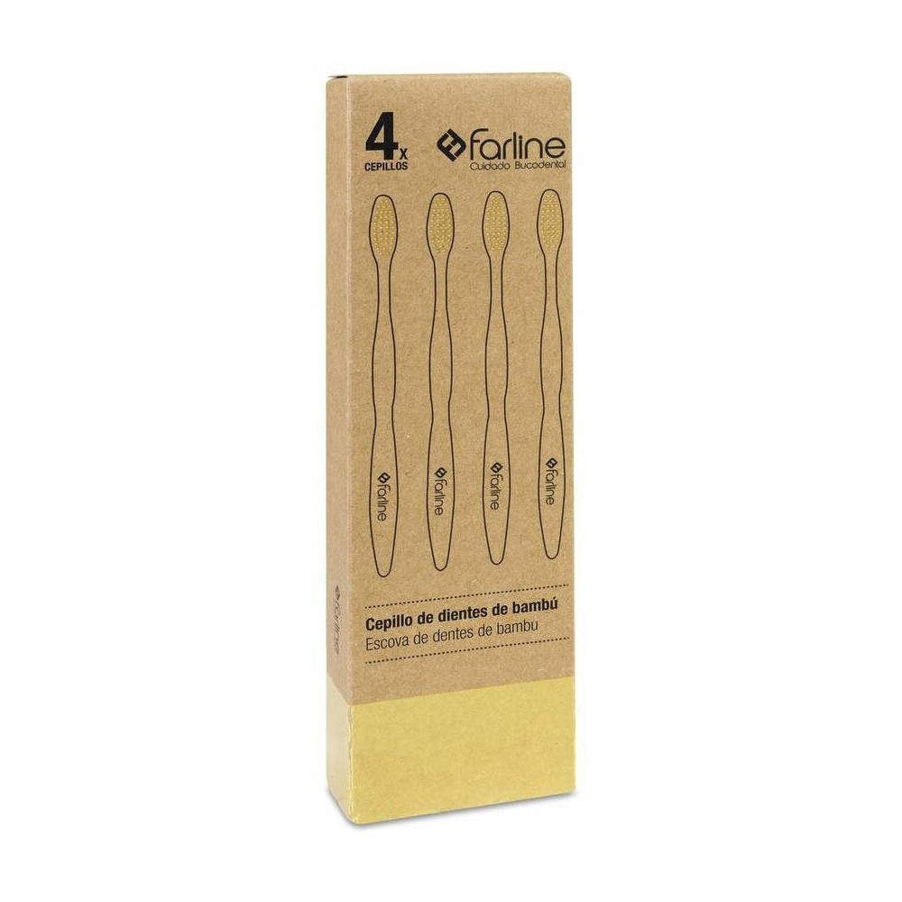 Farline Cepillo De Dientes Bambú Amarillo, 4 Uds