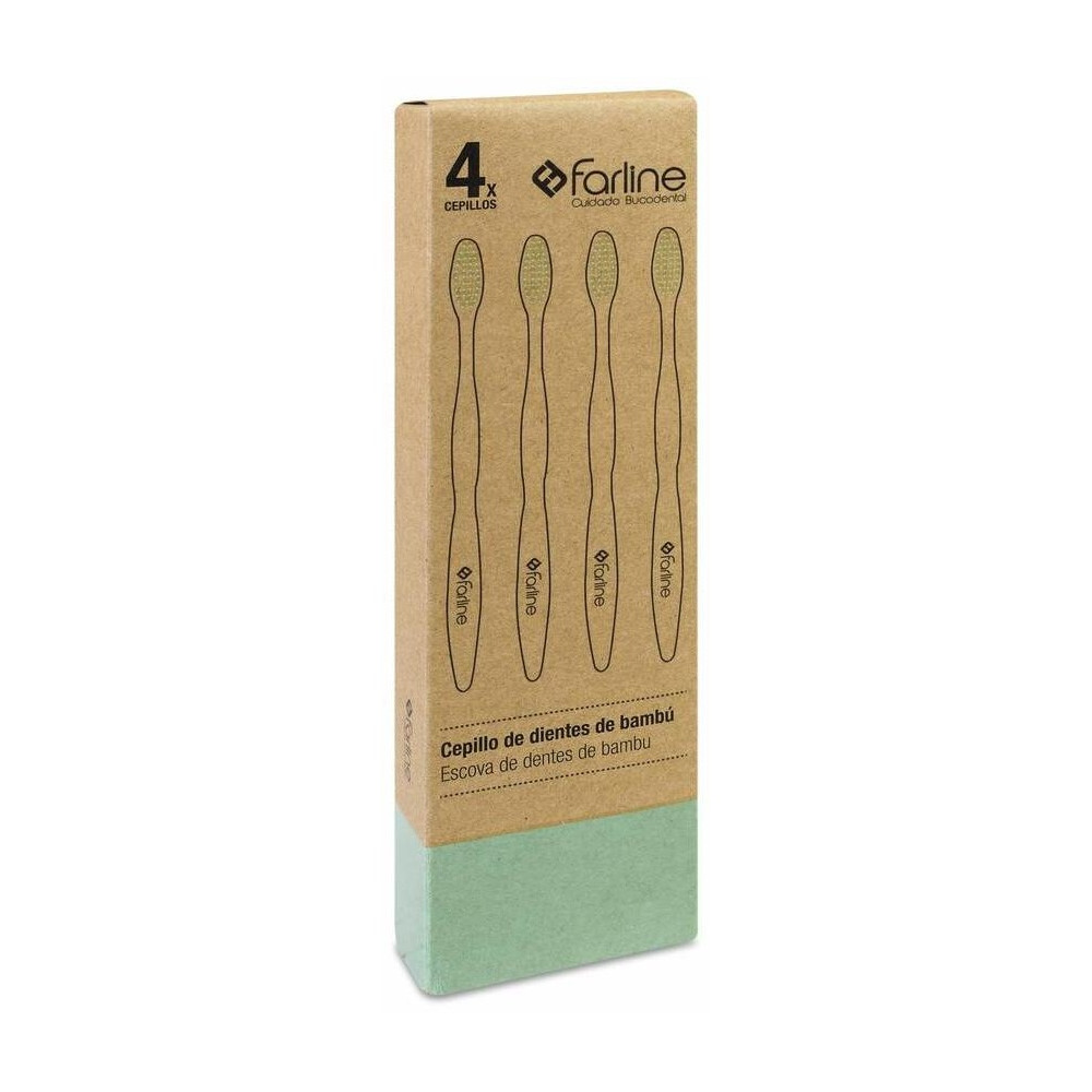 Farline Cepillo De Dientes Bambú Verde, 4 Uds