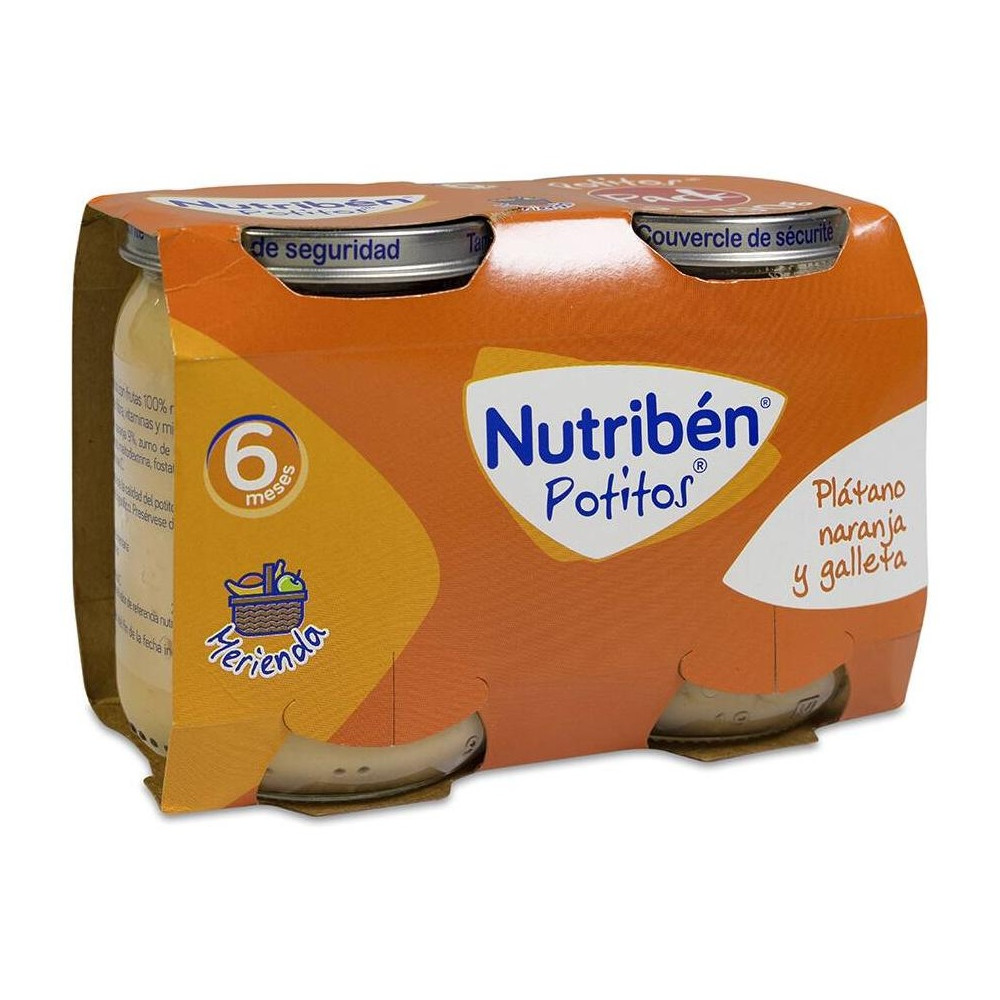Pack Nutribén Potitos Plátano Naranja Galleta, 2 X 190 G