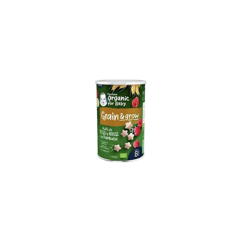 Gerber Organic Grain Y Grow Puffs Trigo Y Arroz Con Frambuesa 35G