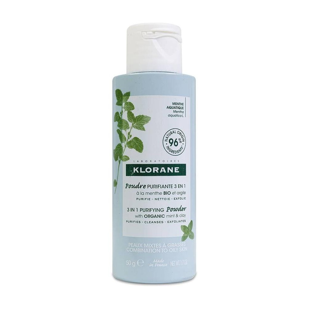 Klorane Polvo Purificante 3 En 1 Con Menta Acuática Y Arcilla Bio, 50 G