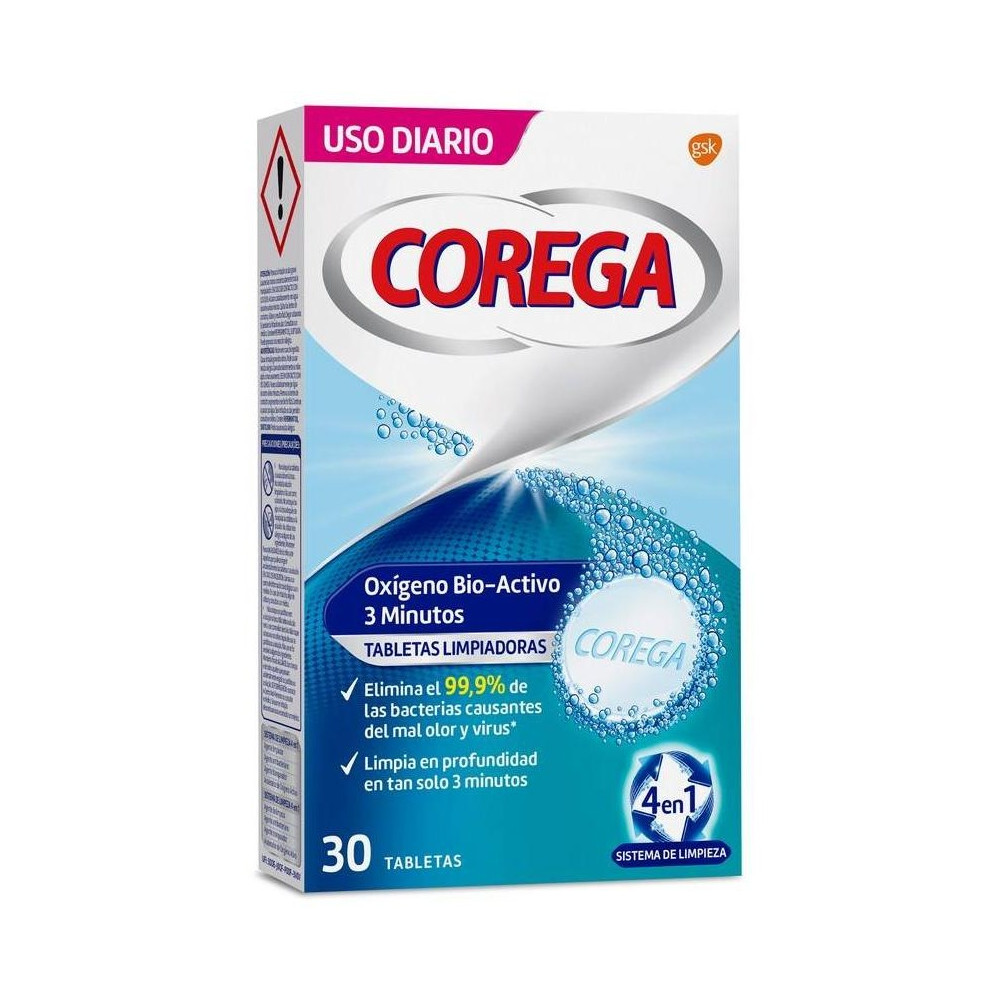 Corega Oxigeno Bio-Activo Limpieza Prótesis Dental, 30 Uds