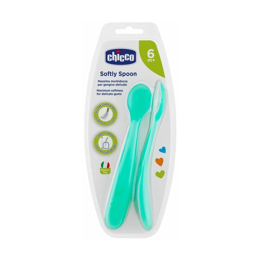 Chicco Cuchara Infantil Silicona Easy Training Azul +6M 2U