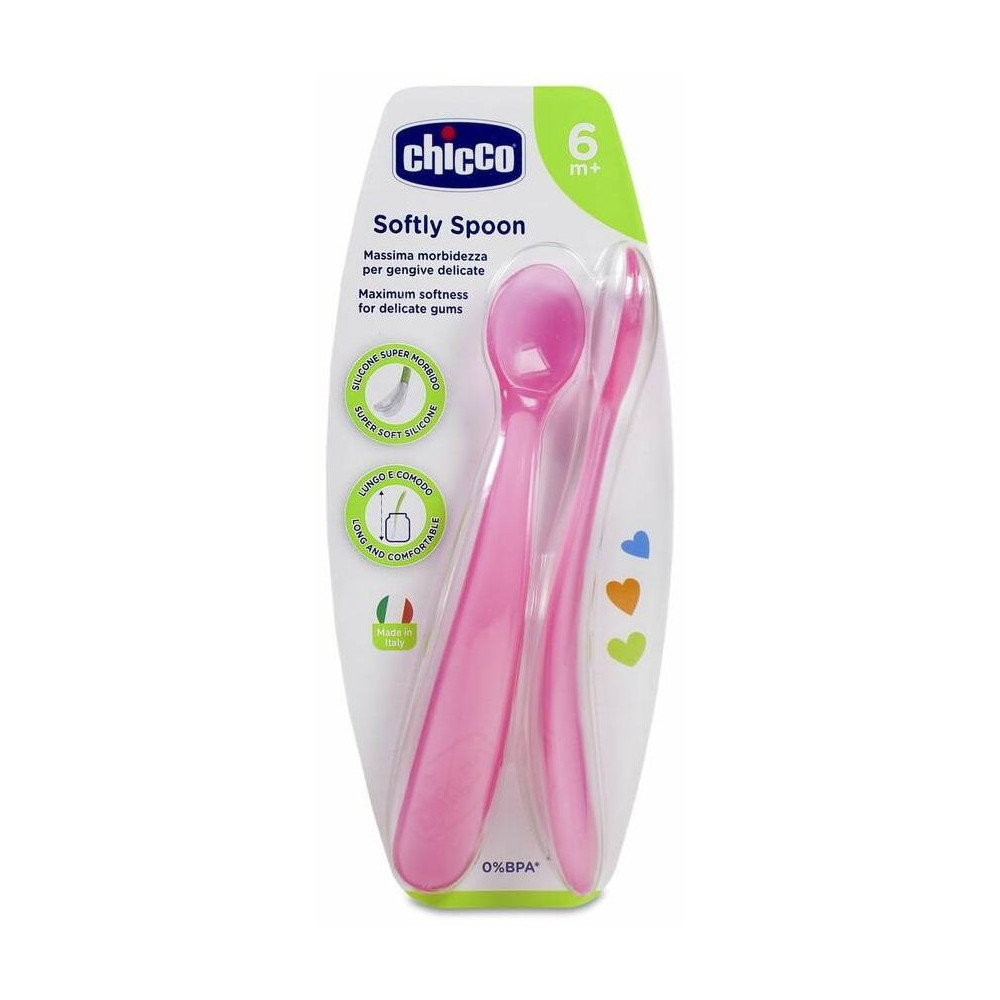 Chicco Cuchara De Silicona Rosa +6M, 2 Uds