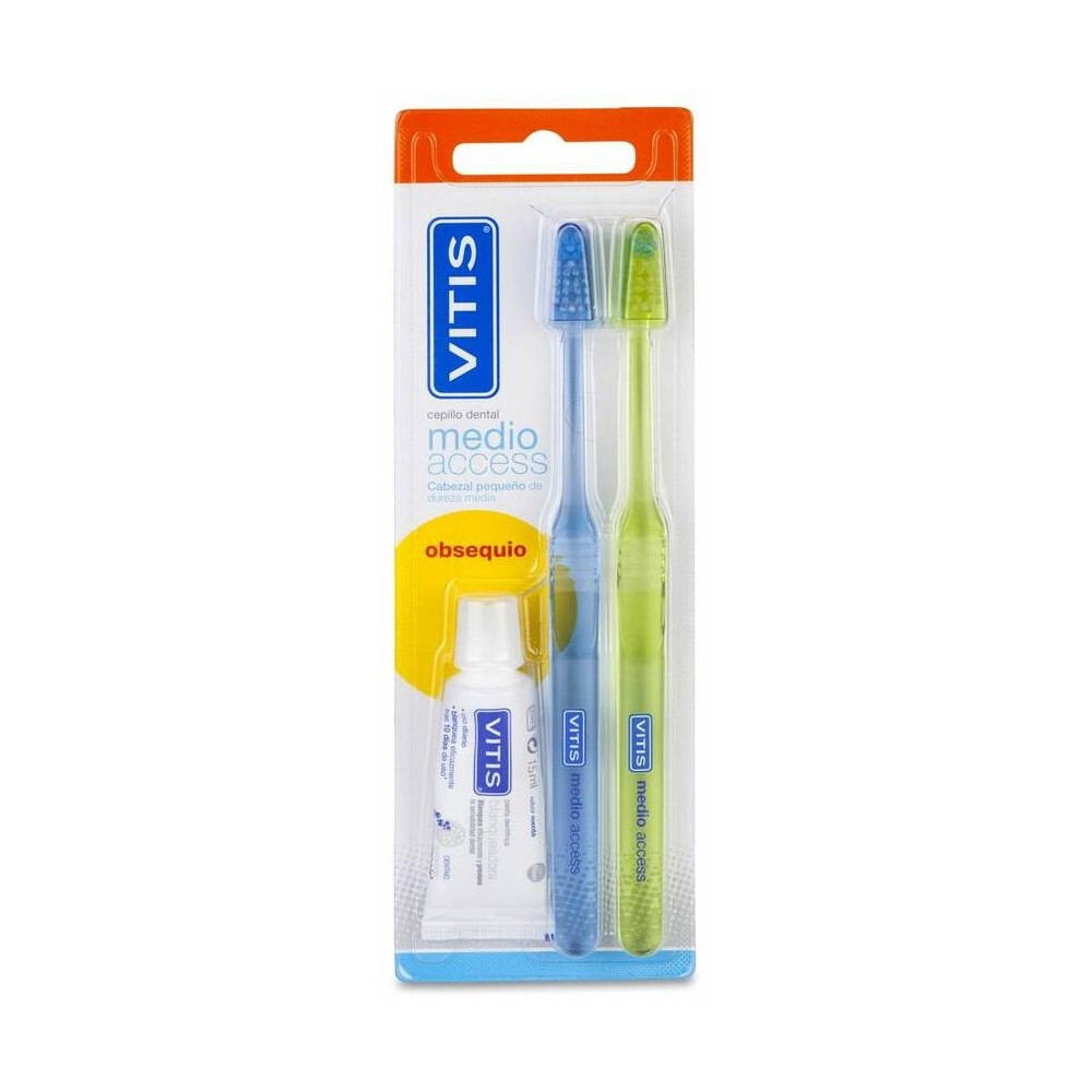 Vitis Medio Access Cepillo Dental 2Uds + Pasta Blanqueadora 15Ml