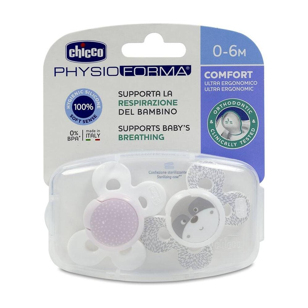 Chicco Physio Comfort Chupete De Silicona De 0-6 Meses Tonos Rosas, 2 Unidades