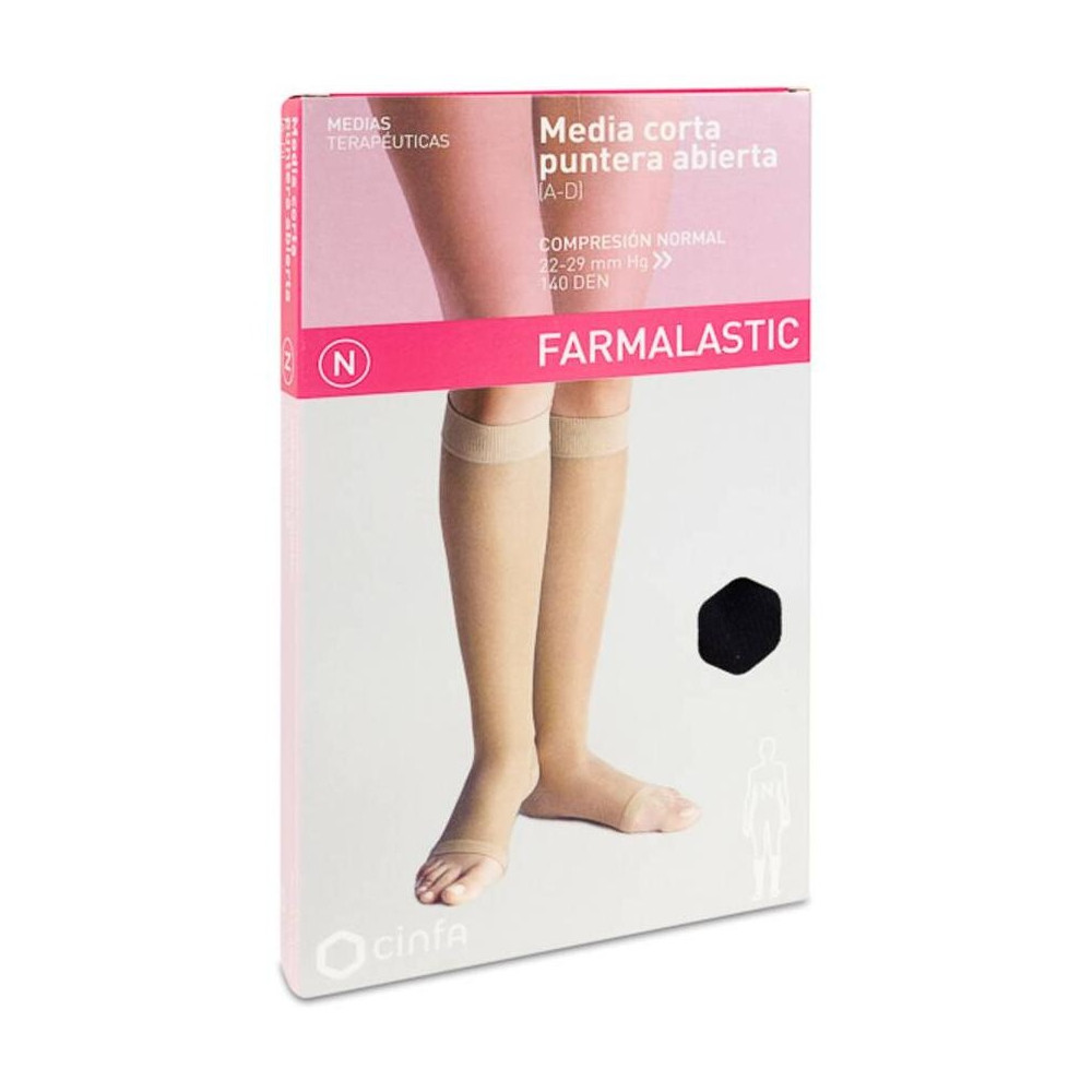 Farmalastic Media Corta Con Puntera Abierta Negra Talla G, 1 Ud