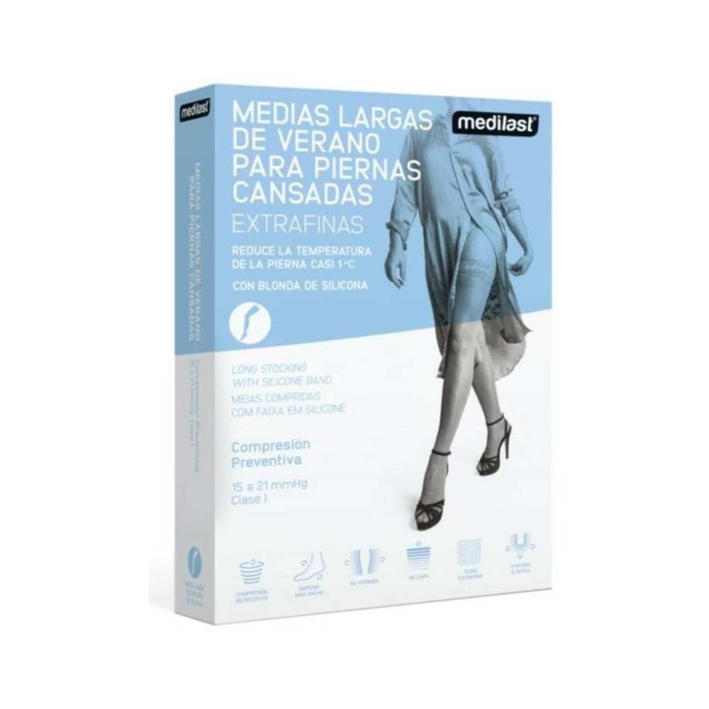 Medilast Media Larga Con Blonda De Compresión Normal Beige Talla Mediana, 1 Ud