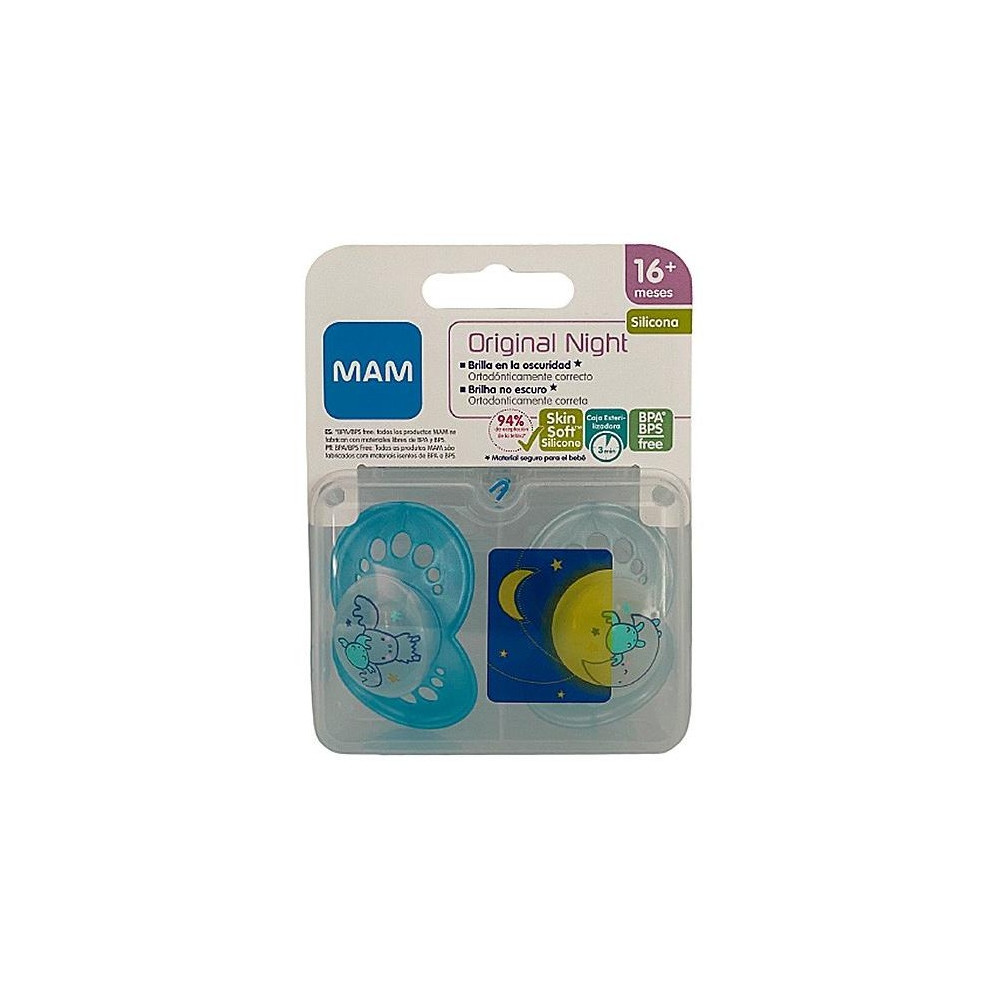 Chupete Silicona Mam Original Night + 16 M Pack Doble Azul