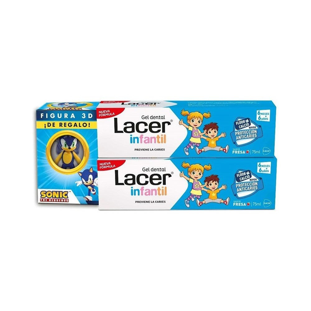 Lacer Gel Dental Infantil Fresa Duplo + Figura 3D Sonic 75Ml + 75Ml