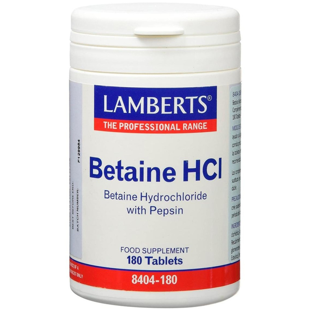 Lamberts Comprimidos Para La Digestión Betaine Hcl Con Pepsina - 180 Comprimidos