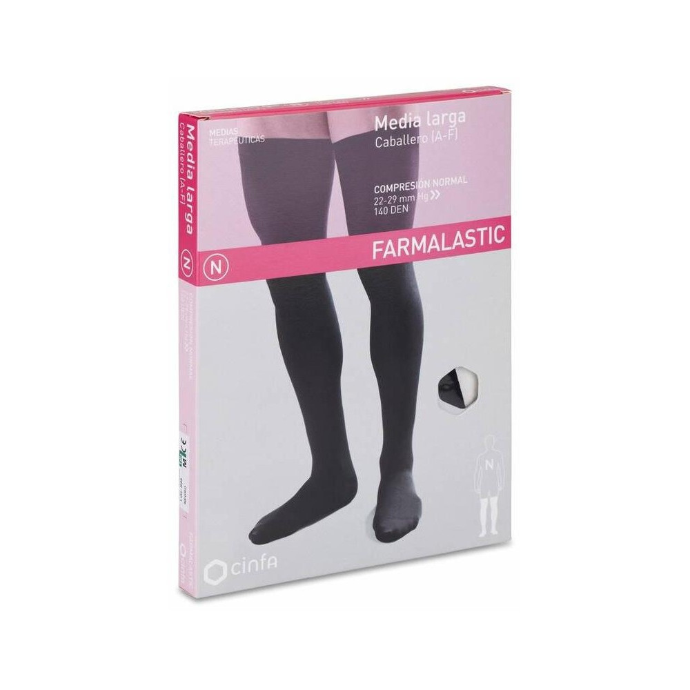 Farmalastic Media Larga Caballero Negra Compresión Normal Talla Mediana, 1 Par