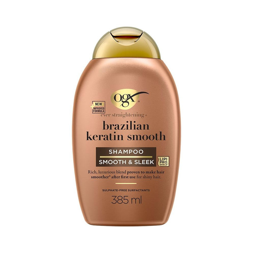 Ogx Champú Queratina Brasileña, Alisa Y Nutre, Cabellos Ondulados O Rizados 385 Ml