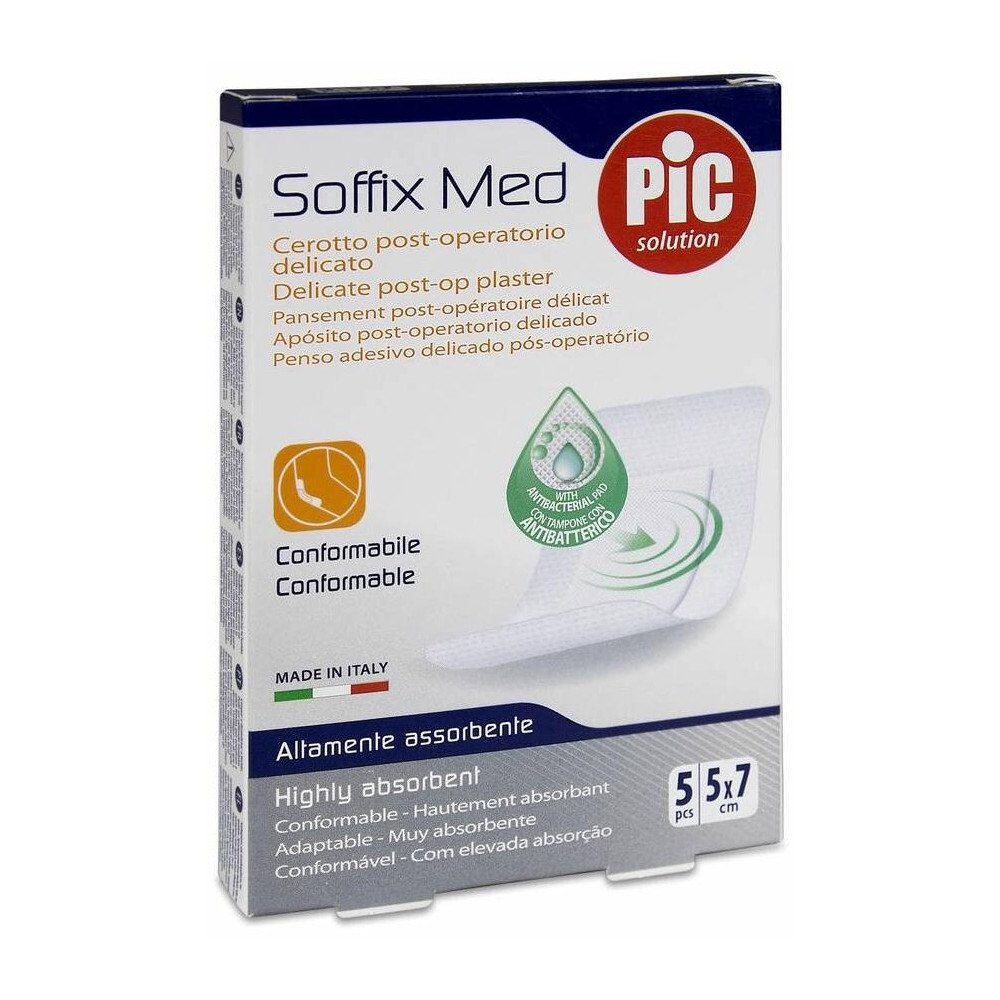 Pic Soffix Med Con Bactericida Post Operatorio Apósito Adhesivo 5X7 5Uds