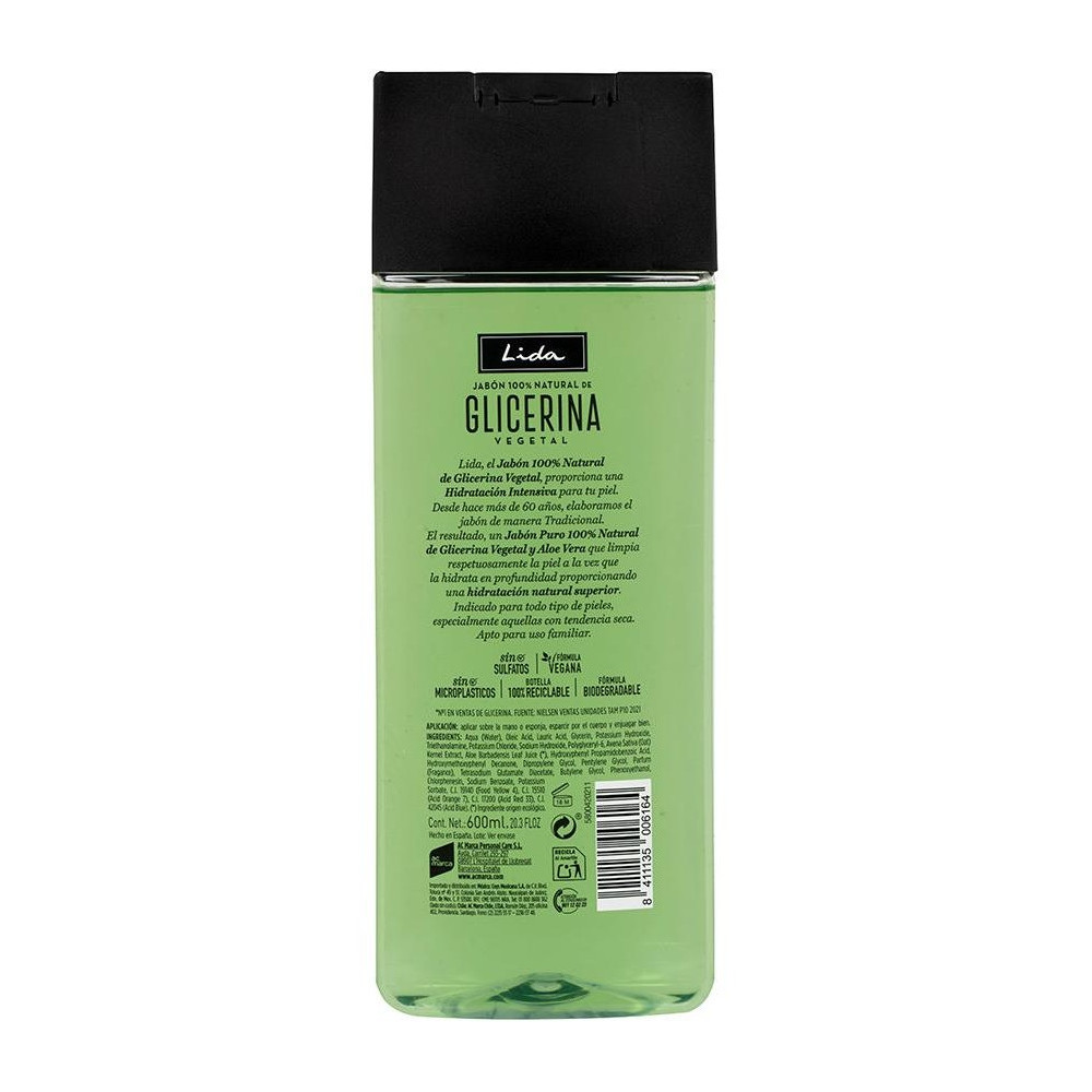 Lida Jabón 100% Natural Glicerina Y Aloe Vera 600Ml